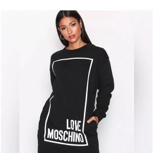 Love Moschino Black Sweatshirt dress with silver Logo.